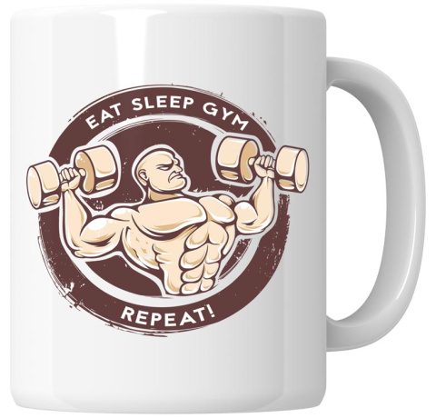 Kubek 330 ml - "Eat, sleep, gym, repeat!" + Twój Nadruk Kubek 330 ml - "Eat, sleep, gym, repeat!" + Twój Nadruk