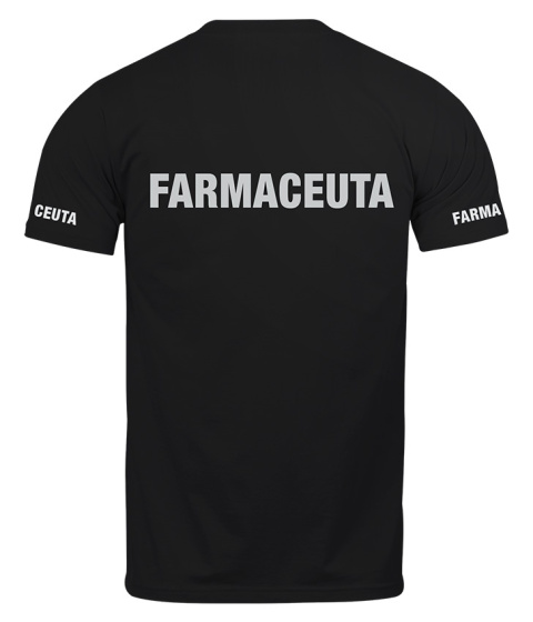 T-shirt, koszulka czarna z nadrukiem odblaskowym "Farmaceuta" 190g/m², rękawki, przód, tył T-shirt, koszulka czarna z nadrukiem odblaskowym "Farmaceuta" 190g/m², rękawki, przód, tył