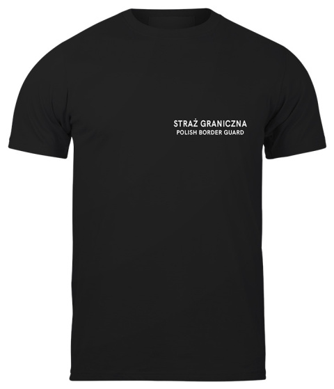 T-shirt, koszulka czarna z nadrukiem odblaskowym "Straż graniczna" 190g/m², przód, tył T-shirt, koszulka czarna z nadrukiem odblaskowym "Straż graniczna" 190g/m², przód, tył