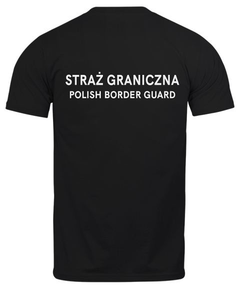 T-shirt, koszulka czarna z nadrukiem odblaskowym "Straż graniczna" 190g/m², przód, tył T-shirt, koszulka czarna z nadrukiem odblaskowym "Straż graniczna" 190g/m², przód, tył