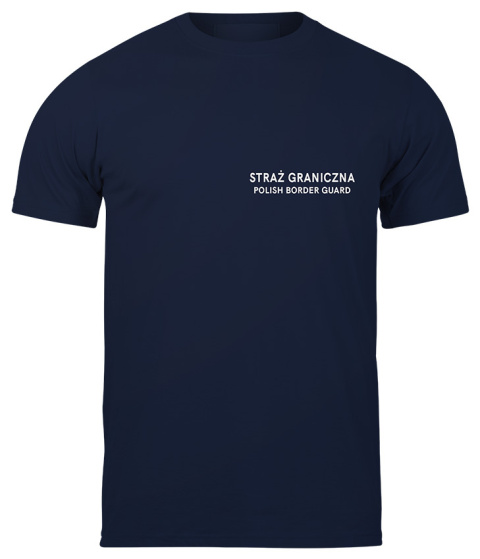 T-shirt, koszulka ciemnogranatowa z nadrukiem odblaskowym "Straż graniczna" 190g/m², przód, tył T-shirt, koszulka ciemnogranatowa z nadrukiem odblaskowym "Straż graniczna" 190g/m², przód, tył