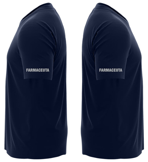 T-shirt, koszulka ciemnogranatowa z nadrukiem odblaskowym "Farmaceuta" 190g/m², rękawki, przód, tył T-shirt, koszulka ciemnogranatowa z nadrukiem odblaskowym "Farmaceuta" 190g/m², rękawki, przód, tył