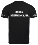 T-shirt, koszulka czarna z nadrukiem odblaskowym "Grupa interwencyjna" 190g/m², rękawki, przód, tył