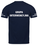 T-shirt, koszulka ciemnogranatowa z nadrukiem odblaskowym "Grupa interwencyjna" 190g/m², rękawki, przód, tył