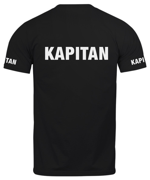 T-shirt, koszulka czarna z nadrukiem odblaskowym "Kapitan" 190g/m², rękawki, przód, tył T-shirt, koszulka czarna z nadrukiem odblaskowym "Kapitan" 190g/m², rękawki, przód, tył