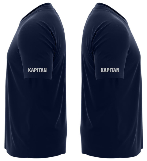 T-shirt, koszulka ciemnogranatowa z nadrukiem odblaskowym "Kapitan" 190g/m², rękawki, przód, tył T-shirt, koszulka ciemnogranatowa z nadrukiem odblaskowym "Kapitan" 190g/m², rękawki, przód, tył