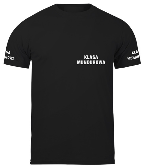 T-shirt, koszulka czarna z nadrukiem odblaskowym "Klasa mundurowa" 190g/m², rękawki, przód, tył T-shirt, koszulka czarna z nadrukiem odblaskowym "Klasa mundurowa" 190g/m², rękawki, przód, tył