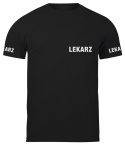 T-shirt, koszulka czarna z nadrukiem odblaskowym "Lekarz" 190g/m², rękawki, przód, tył