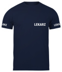 T-shirt, koszulka ciemnogranatowa z nadrukiem odblaskowym "Lekarz" 190g/m², rękawki, przód, tył