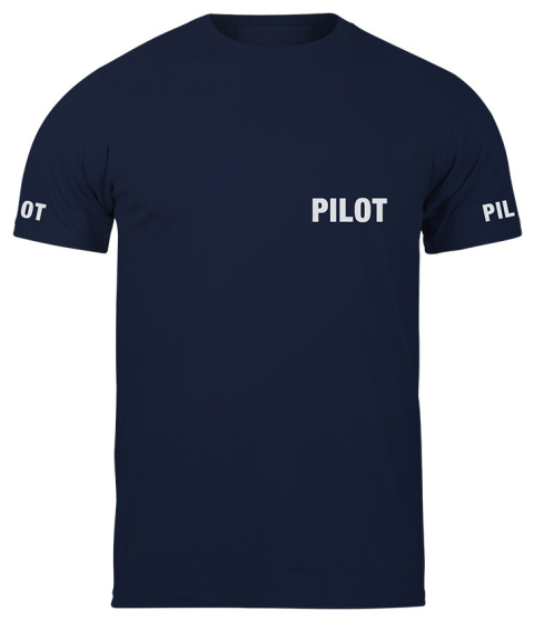 T-shirt, koszulka ciemnogranatowa z nadrukiem odblaskowym "Pilot" 190g/m², rękawki, przód, tył T-shirt, koszulka ciemnogranatowa z nadrukiem odblaskowym "Pilot" 190g/m², rękawki, przód, tył