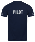 T-shirt, koszulka ciemnogranatowa z nadrukiem odblaskowym "Pilot" 190g/m², rękawki, przód, tył