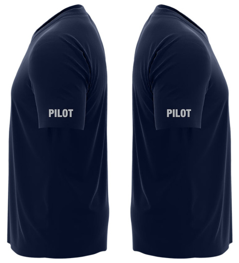 T-shirt, koszulka ciemnogranatowa z nadrukiem odblaskowym "Pilot" 190g/m², rękawki, przód, tył T-shirt, koszulka ciemnogranatowa z nadrukiem odblaskowym "Pilot" 190g/m², rękawki, przód, tył
