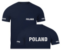 T-shirt, koszulka ciemnogranatowa z nadrukiem odblaskowym "Poland" 190g/m², rękawki, przód, tył