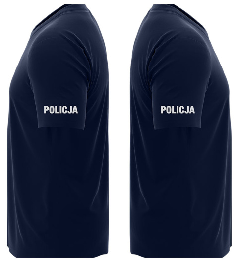 T-shirt, koszulka ciemnogranatowa z nadrukiem odblaskowym "Policja" 190g/m², rękawki, przód, tył T-shirt, koszulka ciemnogranatowa z nadrukiem odblaskowym "Policja" 190g/m², rękawki, przód, tył