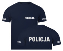 T-shirt, koszulka ciemnogranatowa z nadrukiem odblaskowym "Policja" 190g/m², rękawki, przód, tył
