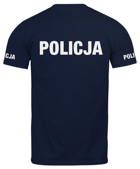 T-shirt, koszulka ciemnogranatowa z nadrukiem odblaskowym "Policja" 190g/m², rękawki, przód, tył T-shirt, koszulka ciemnogranatowa z nadrukiem odblaskowym "Policja" 190g/m², rękawki, przód, tył
