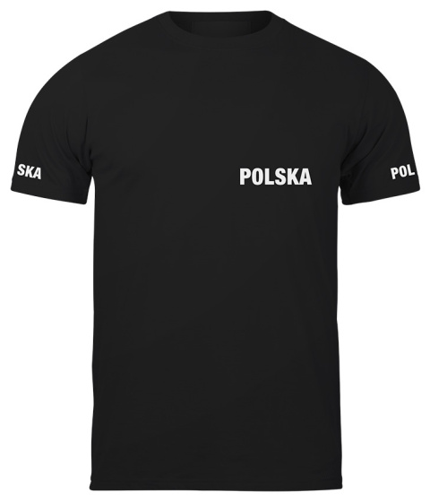 T-shirt, koszulka czarna z nadrukiem odblaskowym "Polska" 190g/m², rękawki, przód, tył T-shirt, koszulka czarna z nadrukiem odblaskowym "Polska" 190g/m², rękawki, przód, tył