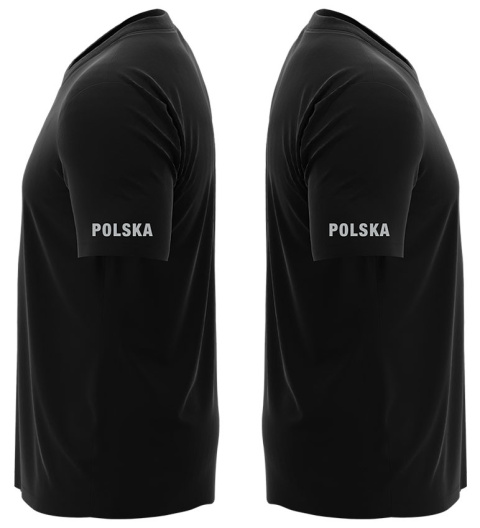 T-shirt, koszulka czarna z nadrukiem odblaskowym "Polska" 190g/m², rękawki, przód, tył T-shirt, koszulka czarna z nadrukiem odblaskowym "Polska" 190g/m², rękawki, przód, tył