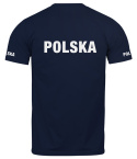 T-shirt, koszulka ciemnogranatowa z nadrukiem odblaskowym "Polska" 190g/m², rękawki, przód, tył