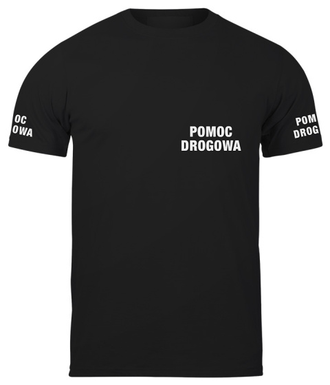 T-shirt, koszulka czarna z nadrukiem odblaskowym "Pomoc drogowa" 190g/m², rękawki, przód, tył T-shirt, koszulka czarna z nadrukiem odblaskowym "Pomoc drogowa" 190g/m², rękawki, przód, tył