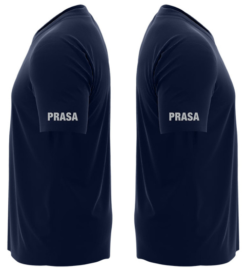 T-shirt, koszulka ciemnogranatowa z nadrukiem odblaskowym "Prasa" 190g/m², rękawki, przód, tył T-shirt, koszulka ciemnogranatowa z nadrukiem odblaskowym "Prasa" 190g/m², rękawki, przód, tył
