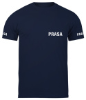 T-shirt, koszulka ciemnogranatowa z nadrukiem odblaskowym "Prasa" 190g/m², rękawki, przód, tył