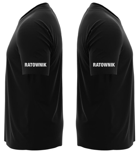 T-shirt, koszulka czarna z nadrukiem odblaskowym "Ratownik" 190g/m², rękawki, przód, tył T-shirt, koszulka czarna z nadrukiem odblaskowym "Ratownik" 190g/m², rękawki, przód, tył