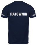 T-shirt, koszulka ciemnogranatowa z nadrukiem odblaskowym "Ratownik" 190g/m², rękawki, przód, tył