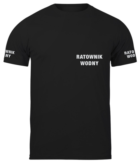 T-shirt, koszulka czarna z nadrukiem odblaskowym "Ratownik wodny" 190g/m², rękawki, przód, tył T-shirt, koszulka czarna z nadrukiem odblaskowym "Ratownik wodny" 190g/m², rękawki, przód, tył