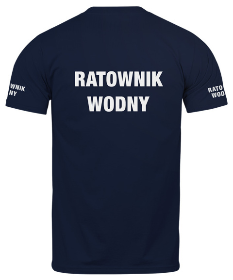 T-shirt, koszulka ciemnogranatowa z nadrukiem odblaskowym "Ratownik wodny" 190g/m², rękawki, przód, tył T-shirt, koszulka ciemnogranatowa z nadrukiem odblaskowym "Ratownik wodny" 190g/m², rękawki, przód, tył
