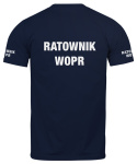 T-shirt, koszulka ciemnogranatowa z nadrukiem odblaskowym "Ratownik WOPR" 190g/m², rękawki, przód, tył