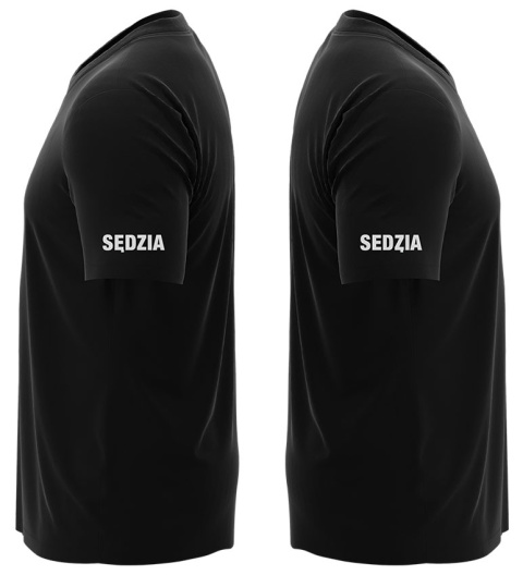 T-shirt, koszulka czarna z nadrukiem odblaskowym "Sędzia" 190g/m², rękawki, przód, tył T-shirt, koszulka czarna z nadrukiem odblaskowym "Sędzia" 190g/m², rękawki, przód, tył