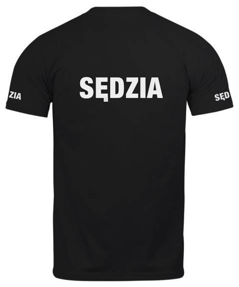 T-shirt, koszulka czarna z nadrukiem odblaskowym "Sędzia" 190g/m², rękawki, przód, tył T-shirt, koszulka czarna z nadrukiem odblaskowym "Sędzia" 190g/m², rękawki, przód, tył