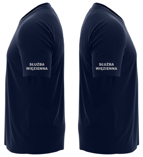 T-shirt, koszulka ciemnogranatowa z nadrukiem odblaskowym "Służba więzienna" 190g/m², rękawki, przód, tył T-shirt, koszulka ciemnogranatowa z nadrukiem odblaskowym "Służba więzienna" 190g/m², rękawki, przód, tył