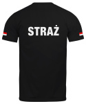 T-shirt, koszulka czarna z nadrukiem odblaskowym "Straż + flaga" 190g/m², rękawki, przód, tył