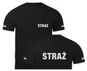 T-shirt, koszulka czarna z nadrukiem odblaskowym "Straż + flaga" 190g/m², rękawki, przód, tył