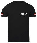 T-shirt, koszulka czarna z nadrukiem odblaskowym "Straż + flaga" 190g/m², rękawki, przód, tył