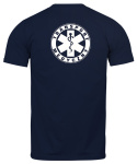 T-shirt, koszulka ciemnogranatowa z nadrukiem odblaskowym "Transport medyczny" 190g/m², przód, tył
