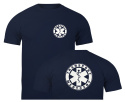 T-shirt, koszulka ciemnogranatowa z nadrukiem odblaskowym "Transport medyczny" 190g/m², przód, tył