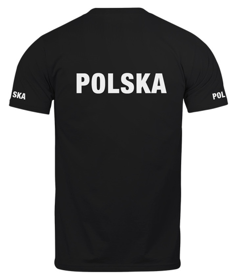 T-shirt, koszulka czarna z nadrukiem odblaskowym "Polska" 190g/m², rękawki, przód, tył T-shirt, koszulka czarna z nadrukiem odblaskowym "Polska" 190g/m², rękawki, przód, tył