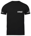 T-shirt, koszulka czarna z nadrukiem odblaskowym "Straż OSP + jednostka" 190g/m², rękawki, przód, tył