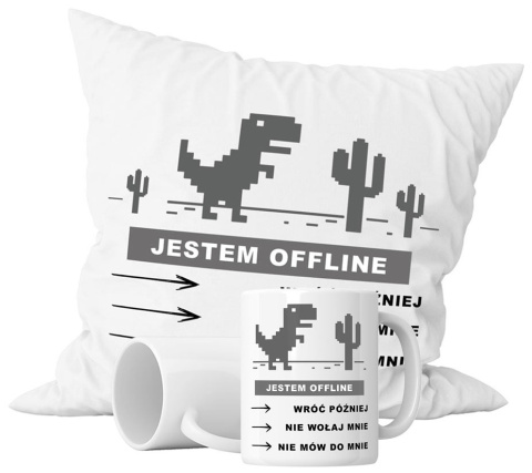 Zestaw prezentowy kubek + poduszka - "Jestem offline" + Twój Nadruk Zestaw prezentowy kubek + poduszka - "Jestem offline" + Twój Nadruk