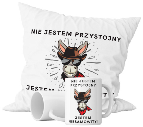 Zestaw prezentowy kubek + poduszka - "Nie jestem przystojny Jestem niesamowity!" + Twój Nadruk Zestaw prezentowy kubek + poduszka - "Nie jestem przystojny Jestem niesamowity!" + Twój Nadruk