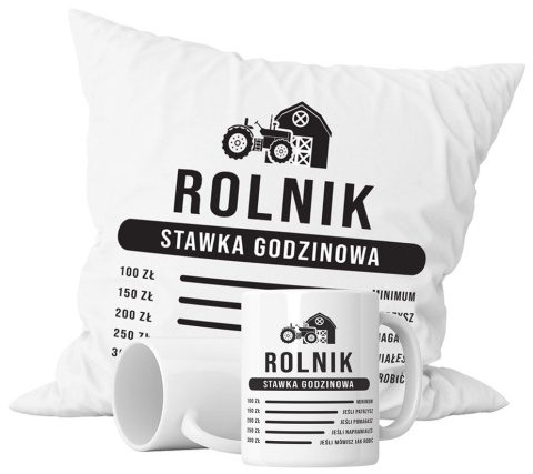 Zestaw prezentowy kubek + poduszka - "Rolnik - stawka godzinowa" + Twój Nadruk Zestaw prezentowy kubek + poduszka - "Rolnik - stawka godzinowa" + Twój Nadruk