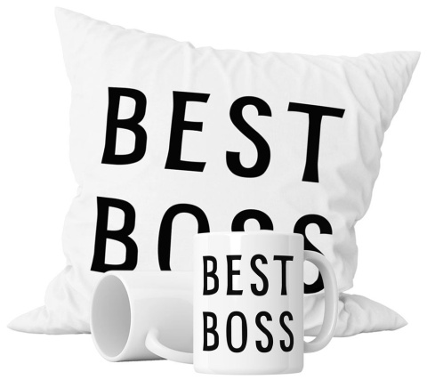 Zestaw prezentowy kubek + poduszka - "Best Boss" + Twój Nadruk Zestaw prezentowy kubek + poduszka - "Best Boss" + Twój Nadruk