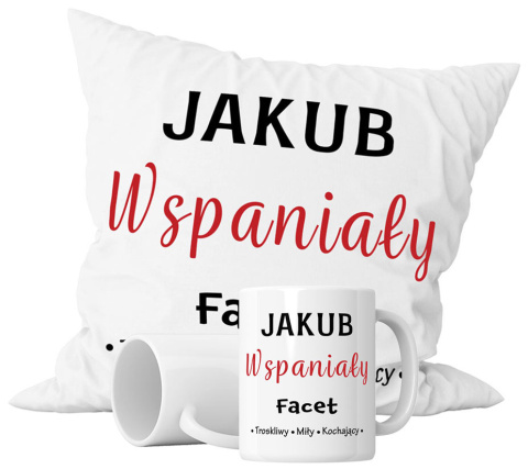 Zestaw prezentowy kubek + poduszka - "Wspaniały facet" + Twój Nadruk