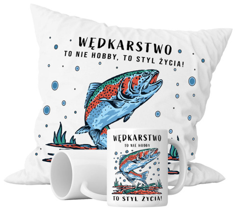 Zestaw prezentowy kubek + poduszka - "Wędkarstwo to nie hobby, to styl życia!" + Twój Nadruk Zestaw prezentowy kubek + poduszka - "Wędkarstwo to nie hobby, to styl życia!" + Twój Nadruk