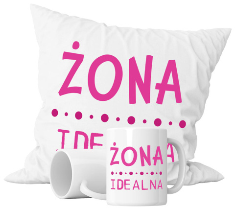 Zestaw prezentowy kubek + poduszka - "Żona idealna" + Twój Nadruk Zestaw prezentowy kubek + poduszka - "Żona idealna" + Twój Nadruk