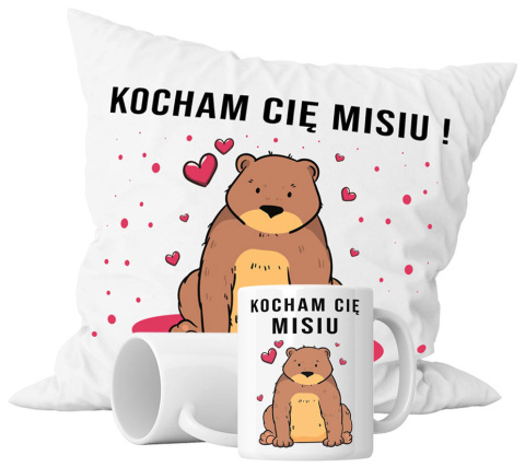 Zestaw prezentowy kubek + poduszka - "Kocham cię misiu" + Twój Nadruk Zestaw prezentowy kubek + poduszka - "Kocham cię misiu" + Twój Nadruk