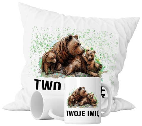 Zestaw prezentowy kubek + poduszka - "Motyw - niedźwiedzie" + Twój Nadruk Zestaw prezentowy kubek + poduszka - "Motyw - niedźwiedzie" + Twój Nadruk